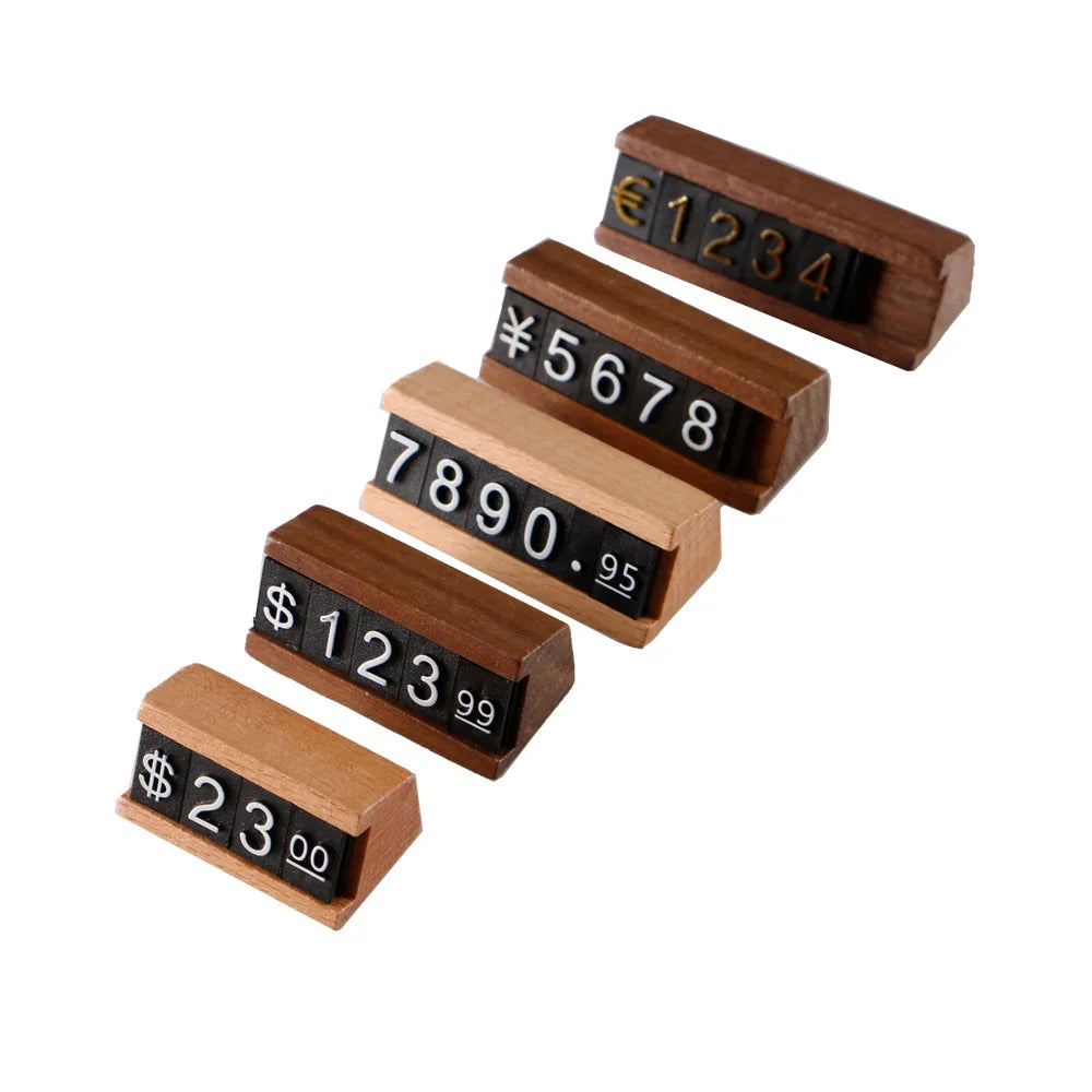 Wood Adjustable Number Letter Price Label Commodity, Wine, Tea, Beauty Products Display Plate Price Cube Tags
